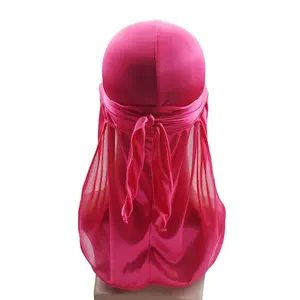 Wholesale custom muslim women men bandanas caps rose red solid color silky durag