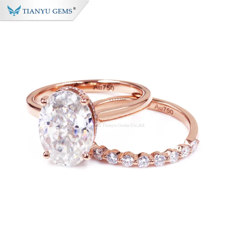 Tianyu gems ice oval cut moissanite diamonds 14k 18k rose gold engagement ring set