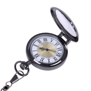 Orologi da tasca a catena con collana grande nera da 24 ore con quadrante romano in oro trasparente Vintage - Product Image 5