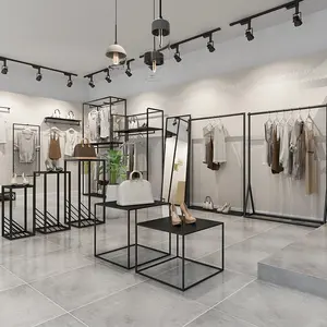 Varejo de roupas barato design de interiores loja roupas exibição de móveis rack de roupas