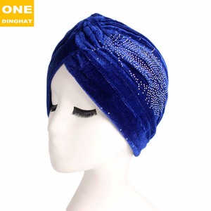 Sourcing Soft Velvet Knot Turban Chemo <span class=keywords><strong>Cap</strong></span> Solid Rhinestone Ruffle Head <span class=keywords><strong>Cap</strong></span> - Product Image 5