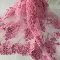 Tela de Tul Rosa de Lujo con Bordado a Mano, Lentejuelas y Cuentas, para Vestidos, Zapatos y Bolsos de Novia - 100% Poliéster
