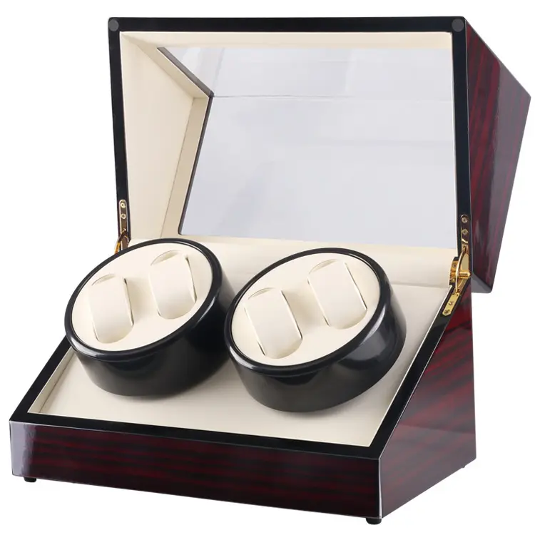 Automatic Casket Wooden Glossy 4 Grids Watch Winder Box for Watches Shop Display Rotate Case