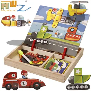 Jigsaw Puzzle Magnetik Papan Gambar Kayu, Mainan Edukasi Grosir untuk Anak-anak