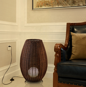 Lámpara de escritorio halógena de arco de Bola negra de lujo, pantallas de mimbre naturales para jardín, luz led de pie de suelo de bambú para exteriores - Product Image 5