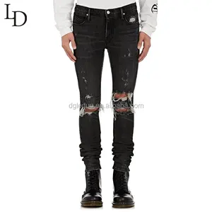 New Style Großhandel schwarze Jungen Hosen Skinny Männer zerrissene Jeans