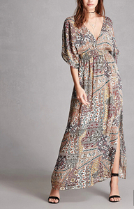 2017 Nueva moda vestidos largos v neckilne y trasero delantero asimétrico hendidura maxi vestido con mangas - Product Image 3