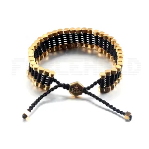 Hantel Gold Edelstahl Sechseck Sticks String Woven Bracelet