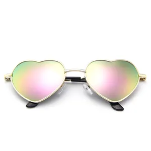 CN Heart Shaped Sunglasses Multicolour Round Women Metal Frame Mercury Reflective Sunglass Men Brand Fashion Sun Glasses