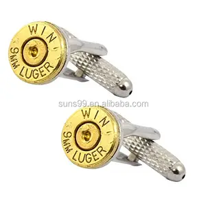 빈티지 디자인 스테인레스 스틸 총 9mm Luger 구경 총알 커프스 단추