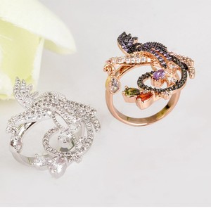 Teemi gros Aliexpress Nouveau design plaqué or Rose Big Size femmes multi Noir CZ Prong Réglage <span class=keywords><strong>Phenix</strong></span> animaux oiseaux CZ Bagues - Product Image 5