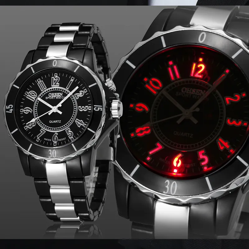Curren-montre-bracelet analogique Led pour hommes et femmes, étanche, de sport, à Quartz, horloge de vol Flash, 7 couleurs, tendance, 0736