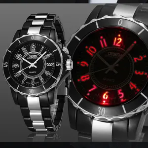 Top Brand Fashion 7 Colors Flash flight Led Analog Clock Women Men Wrist Watches Waterproof Sports Quartz Ohsen 0736 Watch