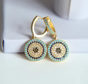 2024 high quality 925 sterling silver dangle round charm micro pave nano turquoise women summer earring