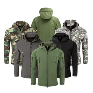 Stock Men's Outdoor Waterproof Softshell Tactical Jacket Camouflage Combat Fleece Jacket Hoody Coat for Winter Autumn