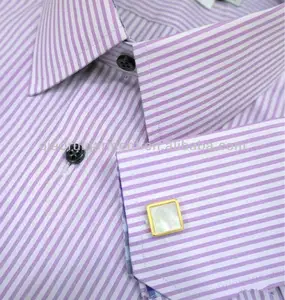 Heren lange mouw franse manchet paarse strepen business casual shirt qr-4091
