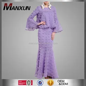 Tím Baju Kurung Cho Eid Hiện Đại Kebarung Malaysia Abaya Váy Lớn Tay Áo Peplum Baju Kurung