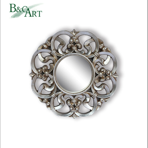 Nhà Máy Phong Cách Châu Âu Kích Thước Lớn Cổ Điển PU Khắc Vàng Hình Bầu Dục Vàng Tường Gương Khung - Product Image 2