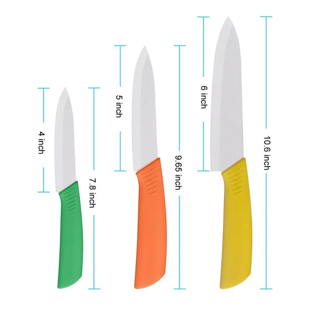 3-piece set Kitchen Ceramic 6-inch Chef's Knife, 5-inch Utility Knife and 4-inch Fruit Paring Knife