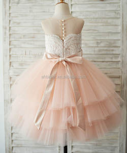 Pink Lace Tulle <strong>Cupcake</strong> Skirt Wedding Flower Girl <strong>Dress</strong> Princess Birthday Party <strong>Dress</strong> Kids <strong>Dress</strong> with Beaded Sash - Product Image 3