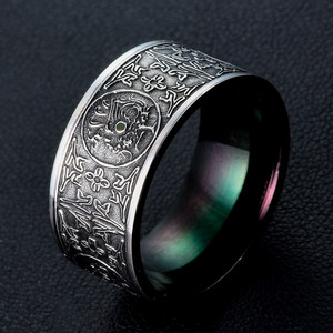 Fashion Wholesale Statement Engraved Old Style Retro Gothic Black <strong>Titanium</strong> Steel <strong>Ring</strong> for <strong>Men</strong> - Product Image 5