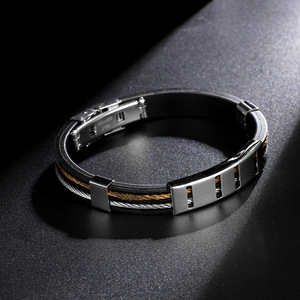 Bracelet en silicone et acier inoxydable, pour homme, câble métallique en caoutchouc, 20 pièces, vente en gros, promotion - Product Image 2