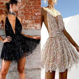 Vestido corto femenino de verano con lentejuelas, minivestido Sexy con lentejuelas <span class=keywords><strong>para</strong></span> mujer, Espalda descubierta, <span class=keywords><strong>para</strong></span> <span class=keywords><strong>fiesta</strong></span> y <span class=keywords><strong>playa</strong></span> - Product Image 6