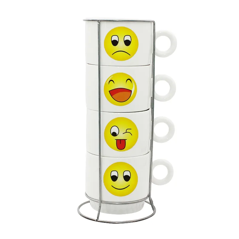 Custom 4 in 1 stackable coffee mugs with rack eco friendly coffee sublimation blanks mug