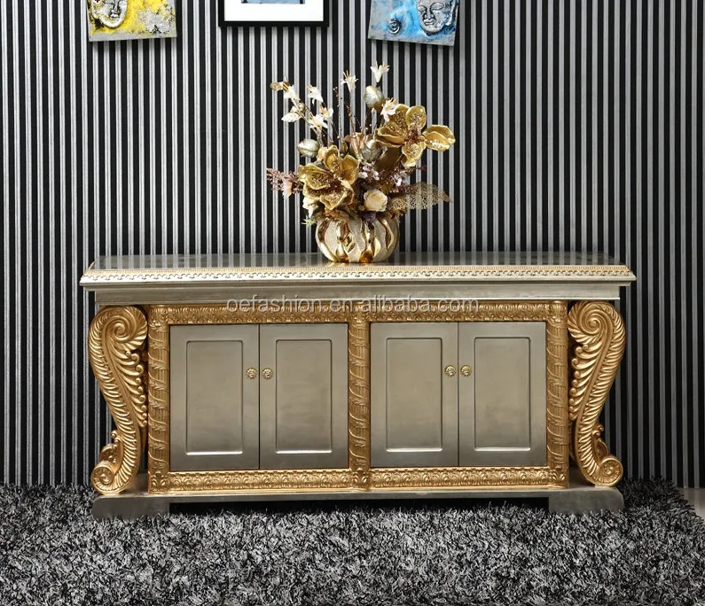 Mesa de consola antigua con hojas doradas, muebles OE-FASHION para sala de estar