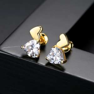 LUOTEEMI Coreano Della Vite Prigioniera Del Cuore Orecchini A AA Cuore Taglio Cubic Zirconia Orecchino Delle Donne Alla Moda di Modo di Marca del Commercio All'ingrosso Dei Monili - Product Image 5