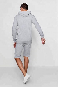Grey OEM Custom Sports <strong>Men</strong> Zip Through Biker <strong>Hoodie</strong> <strong>and</strong> <strong>Mens</strong> Sweat <strong>Shorts</strong> Sweatsuit <strong>Set</strong> - Product Image 3