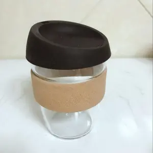 シリコン蓋付き耐熱透明ガラスコーヒーカップ、シリコンスリーブ付きガラスコーヒーカップ