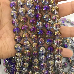 10mm round purple plated rock crystal loose precious stone beads