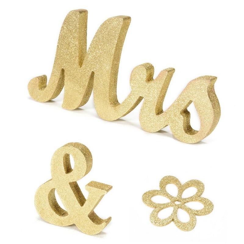 Знак «Мистер и миссис», Свадебный декор сердца для стола, реквизит для свадебной фотосъемки, праздничный баннер, знак «Мистер и миссис», дерево (золотой блеск)