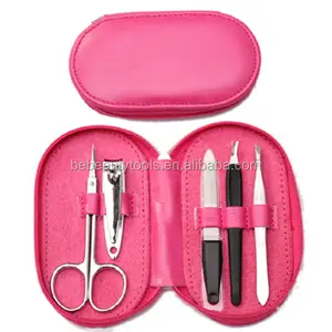 Pink color mini beauty salon spa treatment personal care tools nail care manicure pedicure gift kit in cute round bag