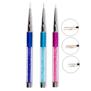 MYLOVE Three colors metal rod nail drawing pen with rhinestone nail polished painted brush