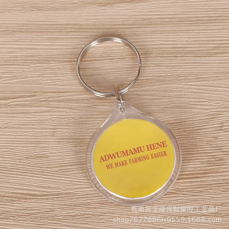 Free Sample classic round shape Custom plastic clear acrylic photo insert keychain for promotion gift key ring