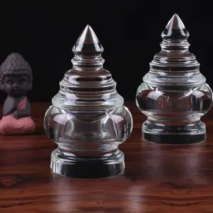 Clear Small Crystal Glass Buddhist Stupa Tower Model Sculpture Feeding relic Tibetan Buddhism Treasure Trunks Decor Craft Gift