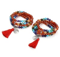 Bracelet breloque en Agate rouge de Rune avec pampilles d'arbre de vie, pour la guérison, 7 chakras Mala, perles de prière, collier, 108, 6mm