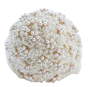 Cheap Artificial Rose Wedding Supplies Whole White Pearls Bride Flowers