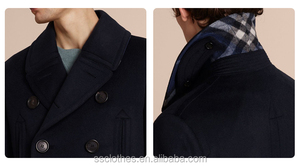 Mejor calidad de diseño cruzado clásico negro solapa chaquetón de lana de cachemira de los hombres - Product Image 5