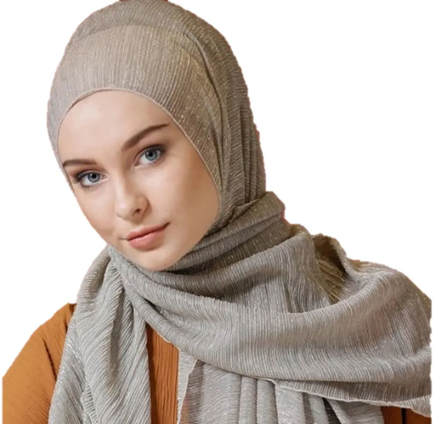 Toptan polyester bayanlar şal ve sarar buruşuk eşarp kadın başörtüsü müslüman gril pırıltılı eşarp
