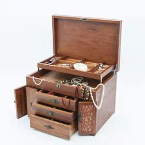 Kotak Perhiasan Merek He Jiang, Kotak Perhiasan Kayu dengan Gaya Daun, Kotak Perhiasan Kayu Solid Kelas Atas