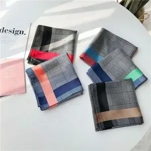 100% polyester 5 colors classic headwear houndstooth square satin lady scarf