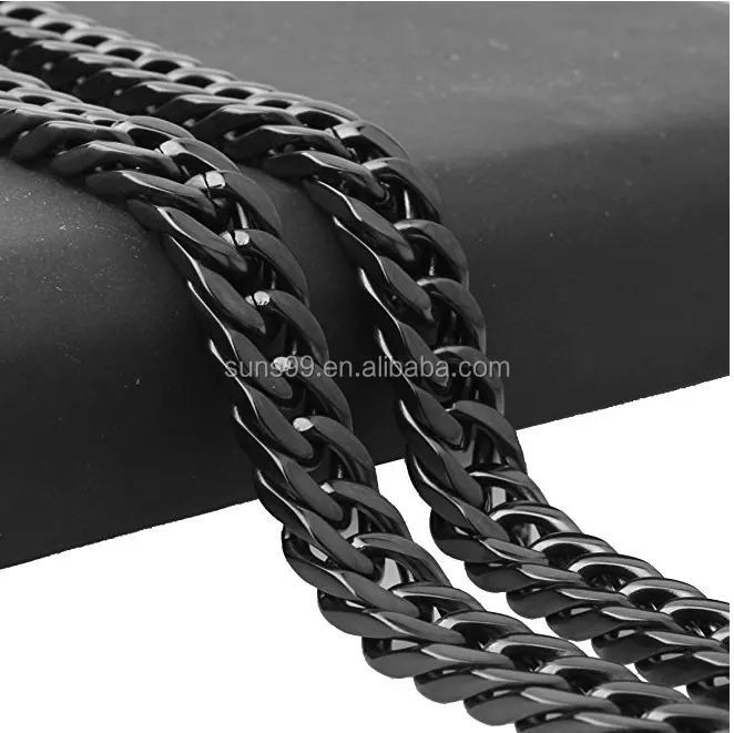Black PVD Stainless Steel Necklace Men Jewelry 8MM Wide 22-40 inches Cuban Curb Link Chain Necklace