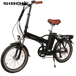 SIBON B0510104-Bicicleta eléctrica de 6 velocidades, cuadro de aleación plegable con batería de litio de 36v y 250W, horquilla de suspensión, color negro CE