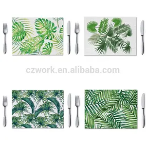 Wholesale leaf photo printed waterproof cotton linen polyester fabric napkin do custom designs