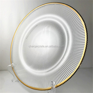 13 بوصة رخيصة فريدة من نوعها راي تصميم الذهب حافة واضحة طبق زجاجي حفل زفاف لوازم الديكور - Product Image 3