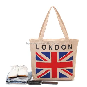 パーソナライズされたロンドン国旗プリントお土産バッグジュートショッピングトートバッグ