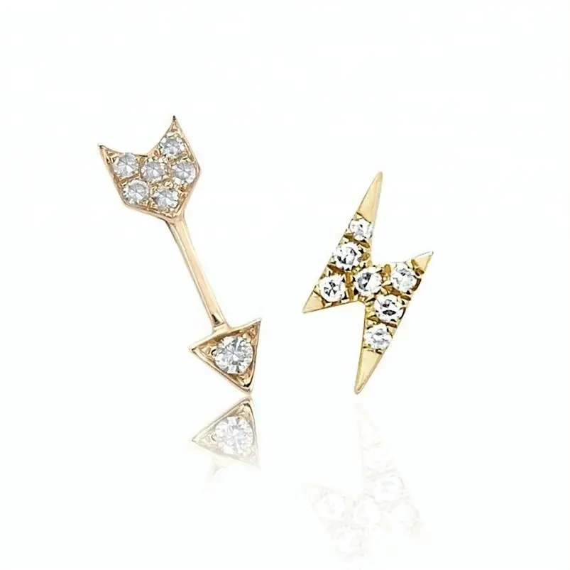 Minimalista diamante freccia e lightning bolt orecchini, 925 top design orecchino gioielli